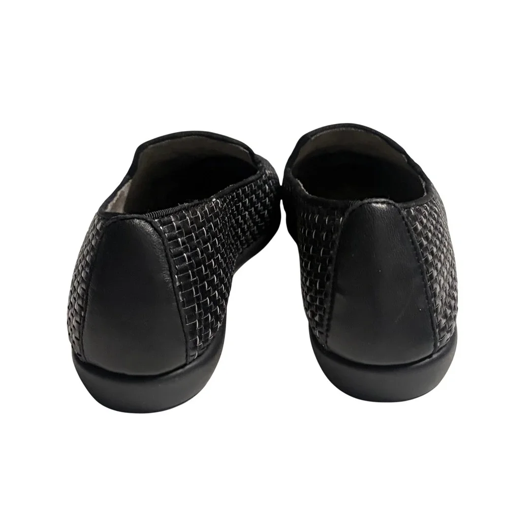 Ros Hommerson Woven‎ Leather Loafers Black Silver Metallic Flats Womens 10W